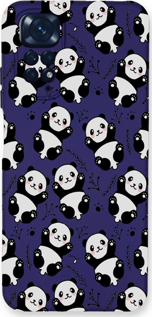Xiaomi Redmi Note 11 Uyumlu Lansman Kılıf Panda Tasarımlı Içi Kadife Kapak-Mor