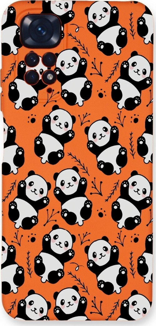 Xiaomi Redmi Note 11 Uyumlu Lansman Kılıf Panda Tasarımlı Içi Kadife Kapak-Turuncu