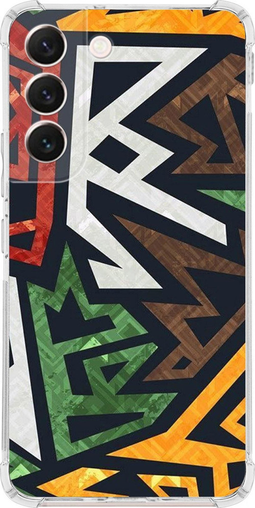 Samsung Galaxy S22 Plus Uyumlu Köşe Korumalı Antişok Kapak Soyut Grafiti Tasarımlı Şeffaf Kılıf
