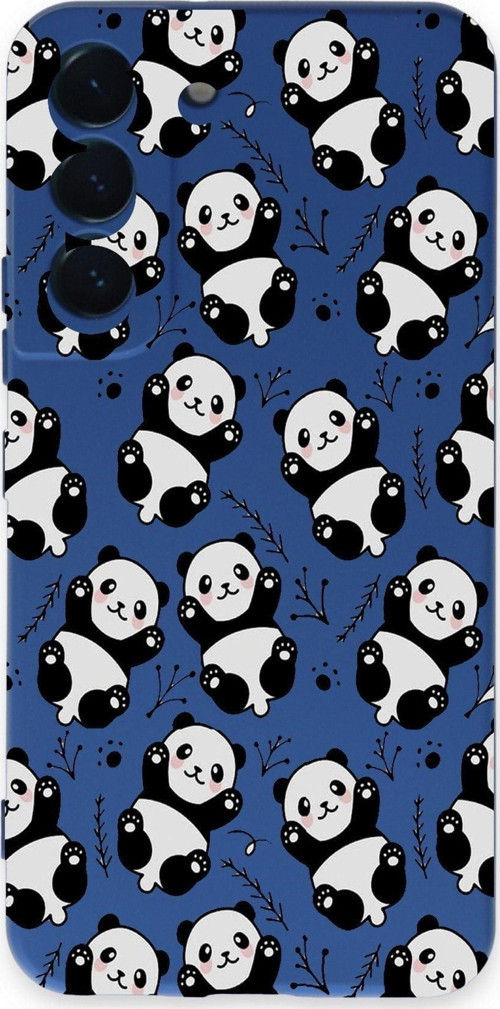 Samsung Galaxy S22 Plus Uyumlu Lansman Kılıf Panda Tasarımlı Içi Kadife Kapak-Lacivert