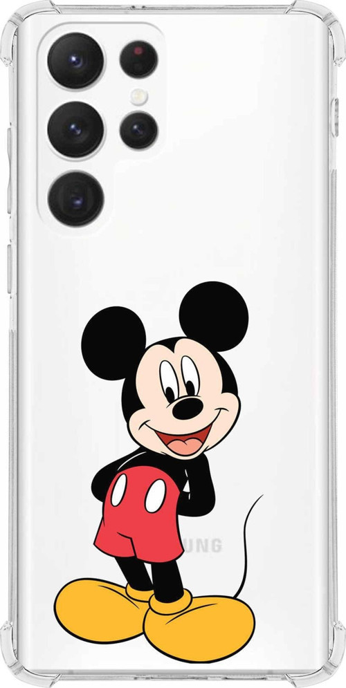 Samsung Galaxy S22 Ultra Uyumlu Köşe Korumalı Antişok Kapak Mickey Mouse Tasarımlı Şeffaf Kılıf