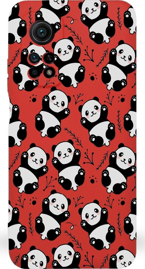 Xiaomi Mi 10T Uyumlu Lansman Kılıf Panda Tasarımlı Içi Kadife Kapak-Kırmızı