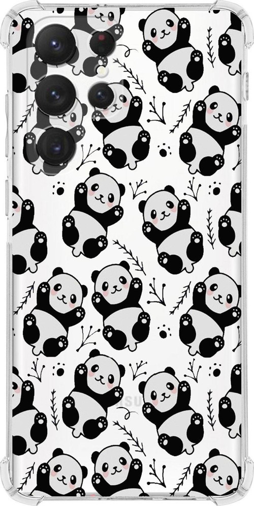 Samsung Galaxy S22 Ultra Uyumlu Köşe Korumalı Antişok Kapak Panda Tasarımlı Şeffaf Kılıf
