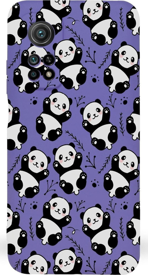 Xiaomi Mi 10T Uyumlu Lansman Kılıf Panda Tasarımlı Içi Kadife Kapak-Mor