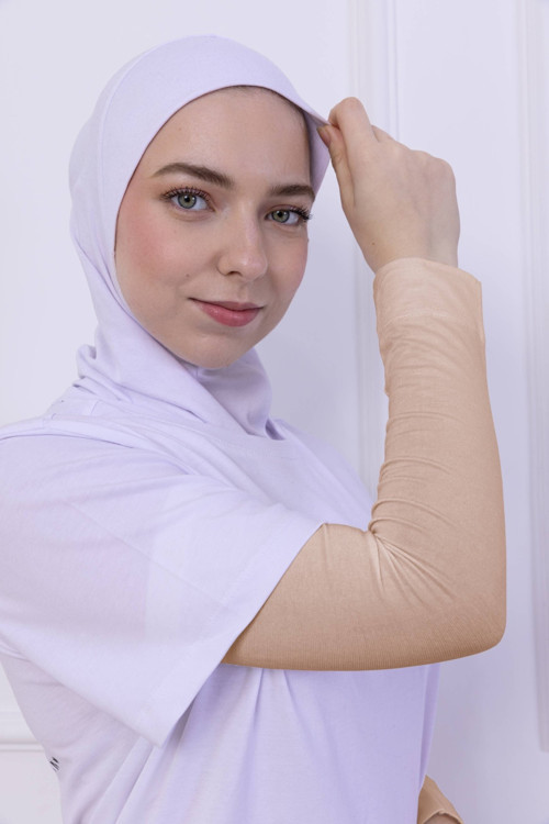 Likralı Penye Kolluk Ten Rengi - Pratik Kadın Tesettür Düz Namaz Kolluğu 1 Çift 40Cm Viskon Hijab