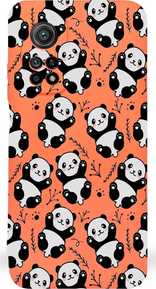 Xiaomi Mi 10T Uyumlu Lansman Kılıf Panda Tasarımlı Içi Kadife Kapak-Turuncu