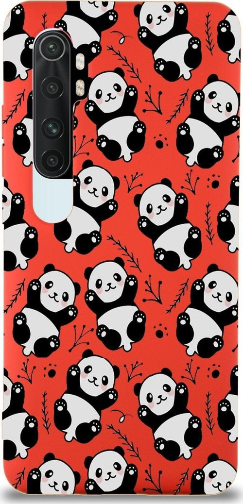 Xiaomi Mi Note 10 Lite Uyumlu Lansman Kılıf Panda Tasarımlı Içi Kadife Kapak-Kırmızı