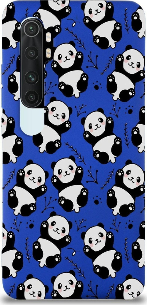Xiaomi Mi Note 10 Lite Uyumlu Lansman Kılıf Panda Tasarımlı Içi Kadife Kapak-Lacivert