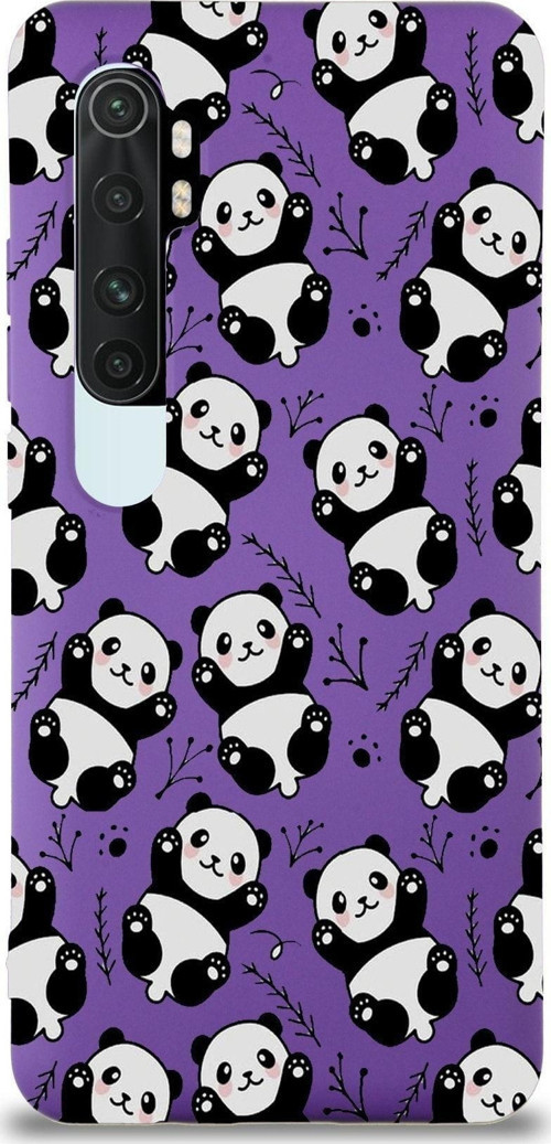 Xiaomi Mi Note 10 Lite Uyumlu Lansman Kılıf Panda Tasarımlı Içi Kadife Kapak-Mor