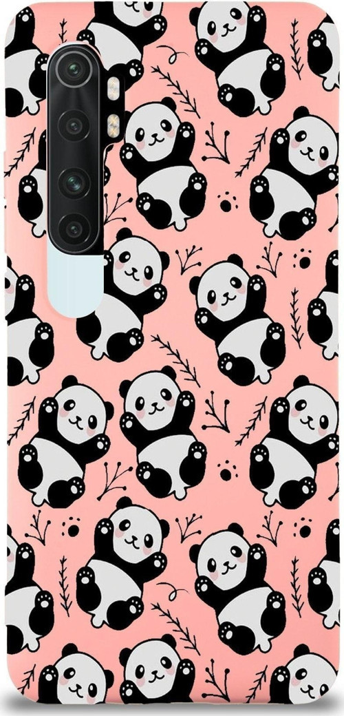 Xiaomi Mi Note 10 Lite Uyumlu Lansman Kılıf Panda Tasarımlı Içi Kadife Kapak-Pembe