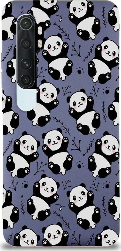 Xiaomi Mi Note 10 Lite Uyumlu Lansman Kılıf Panda Tasarımlı Içi Kadife Kapak-Petrol Mavisi