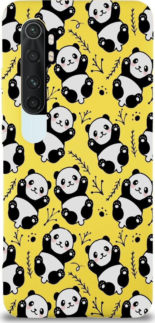 Xiaomi Mi Note 10 Lite Uyumlu Lansman Kılıf Panda Tasarımlı Içi Kadife Kapak-Sarı