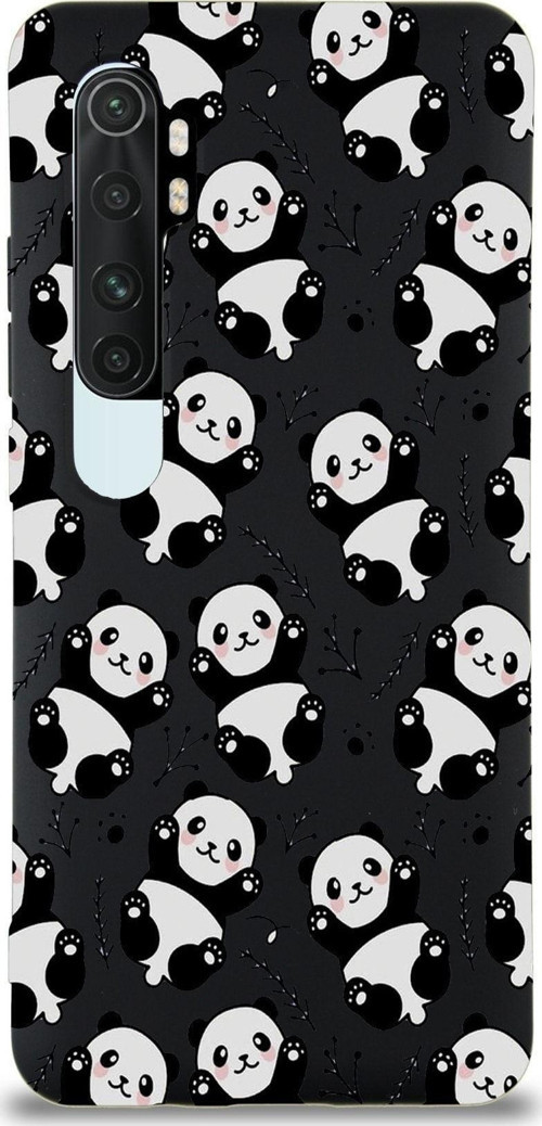 Xiaomi Mi Note 10 Lite Uyumlu Lansman Kılıf Panda Tasarımlı Içi Kadife Kapak-Siyah