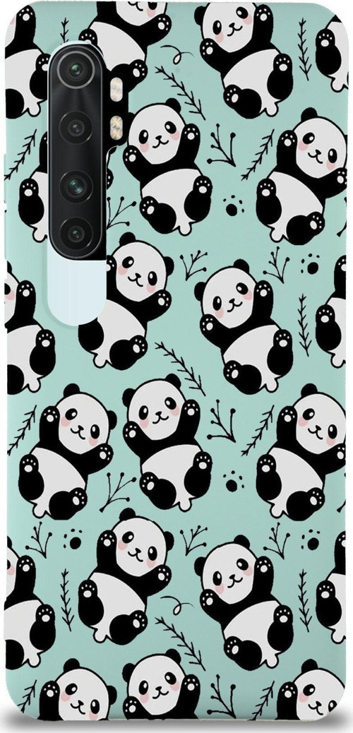 Xiaomi Mi Note 10 Lite Uyumlu Lansman Kılıf Panda Tasarımlı Içi Kadife Kapak-Turkuaz