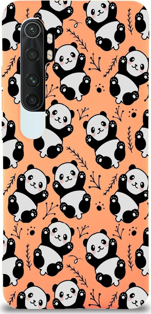 Xiaomi Mi Note 10 Lite Uyumlu Lansman Kılıf Panda Tasarımlı Içi Kadife Kapak-Turuncu