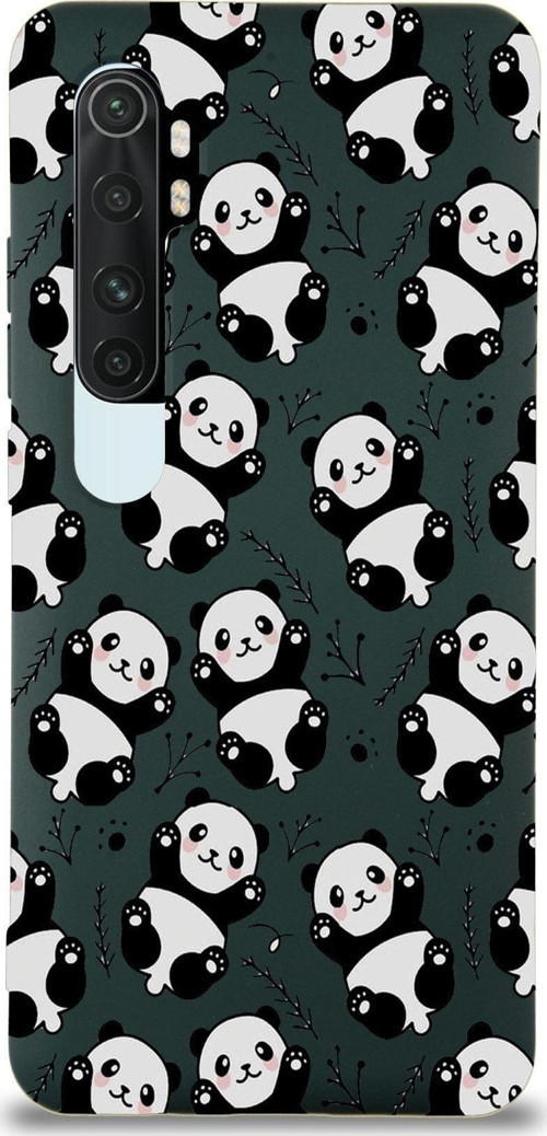 Xiaomi Mi Note 10 Lite Uyumlu Lansman Kılıf Panda Tasarımlı Içi Kadife Kapak-Yeşil