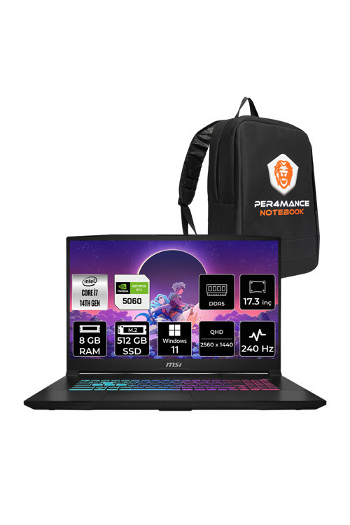 Katana 17 HX i7-14650HX 8GB 512GB SSD RTX5060/8GB 17.3'' 2K QHD 240Hz W11H Gaming Laptop B14WFK