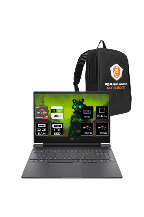 Victus 15 R7 8845HS 32GB DDR5 1TB SSD RTX4060/8GB 15.6'' 144Hz FDOS Gaming Laptop & PER4 ÇANTA