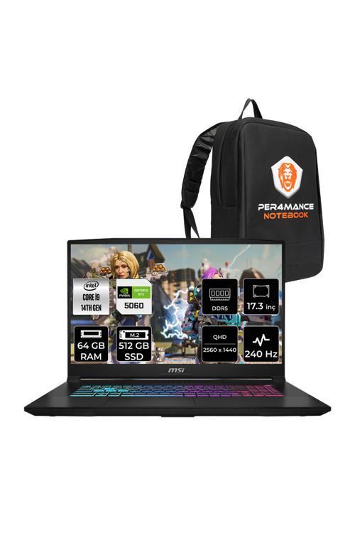 Katana 17 HX i9-14900HX 64GB 512GB SSD RTX5060/8GB 17.3'' 2K QHD 240Hz FDOS Gaming Laptop B14WFK