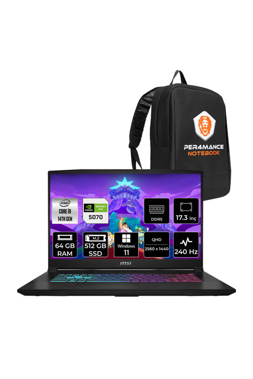 Katana 17 HX i9-14900HX 64GB 512GB SSD RTX5070/8GB 17.3'' 2K QHD 240Hz W11P Gaming Laptop B14WGK