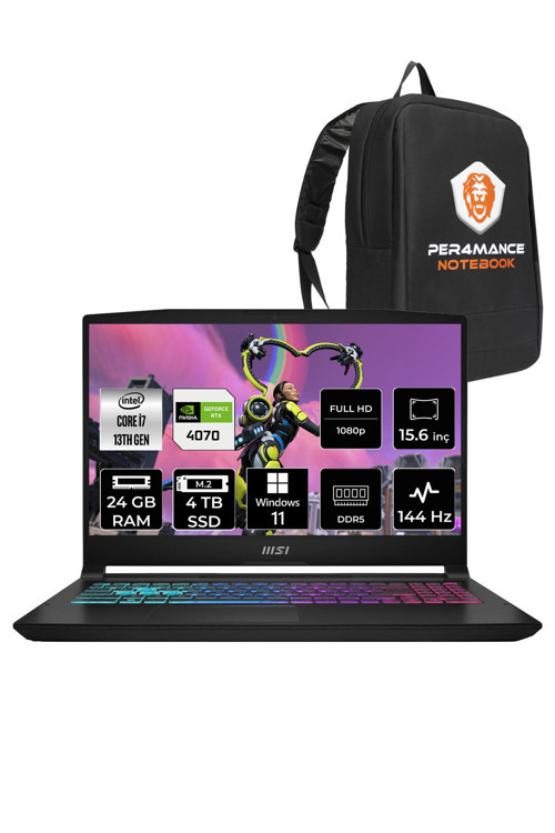 Katana 15 B13VGK i7 13620H 24GB 4TB SSD RTX4070/8GB 105W 15.6" FHD 144HZ W11H & PER4 ÇANTA