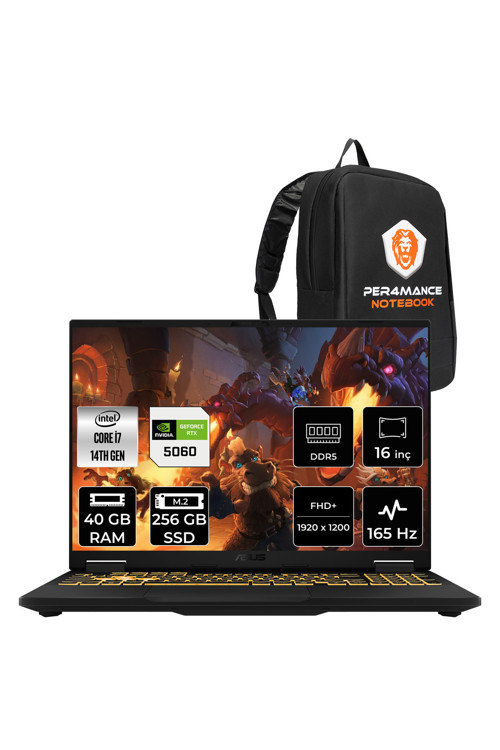 TUF F16 i7 14650HX 40GB 256GB SSD RTX5060/8GB 115W 165Hz 16'' WUXGA FDOS Gaming Laptop FX608JMR