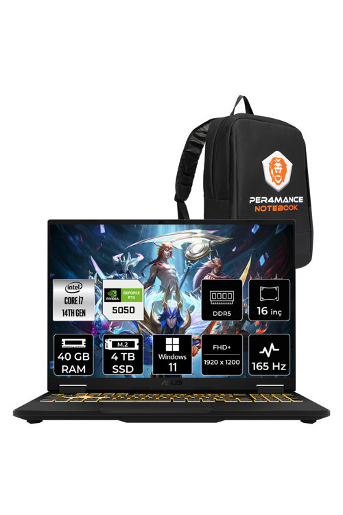 TUF F16 i7 14650HX 40GB 4TB SSD RTX5050/8GB 115W 165Hz 16'' WUXGA W11H Gaming Laptop FX608JHR