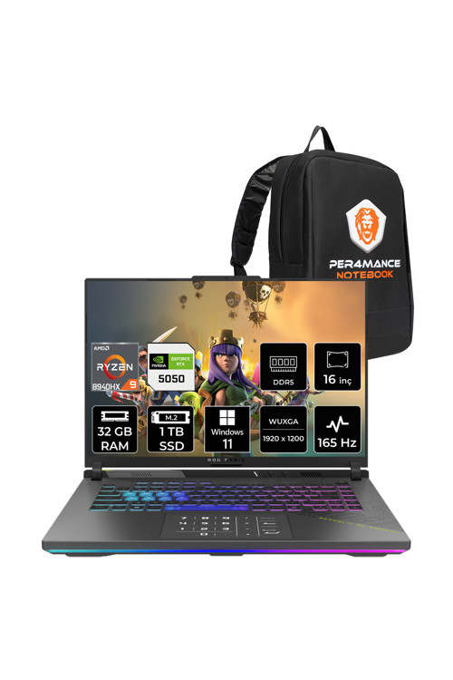 Rog Strix G16 R9 8940HX 32GB 1TB SSD RTX5050/8GB 165Hz 16" WUXGA W11H Gaming Laptop G614PH