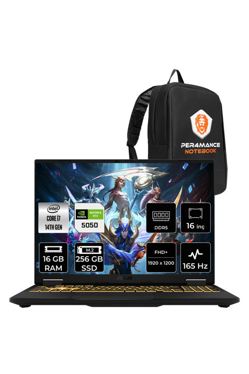TUF F16 i7 14650HX 16GB 256GB SSD RTX5050/8GB 115W 165Hz 16'' WUXGA FDOS Gaming Laptop FX608JHR