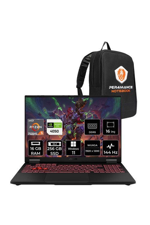 TUF Gaming A16 R5 7535HS 16GB 256GB SSD RTX4050/6GB 140W 144Hz 16'' WUXGA W11P Laptop FA607NU