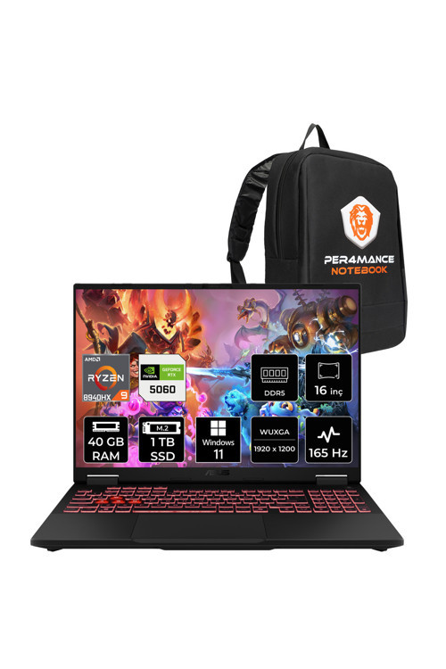 TUF Gaming A16 R9 8940HX 40GB 1TB SSD RTX5060/8GB 115W 165Hz 16'' WUXGA W11H Laptop FA608PM