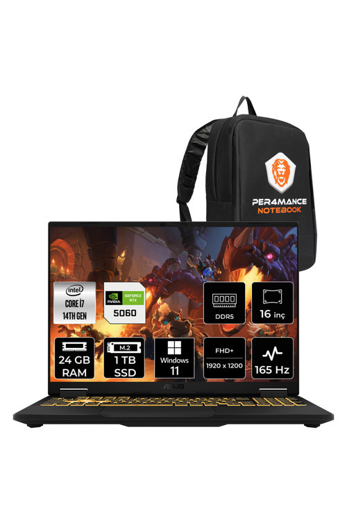 TUF F16 i7 14650HX 24GB 2TB SSD RTX5060/8GB 115W 165Hz 16'' WUXGA W11H Gaming Laptop FX608JMR