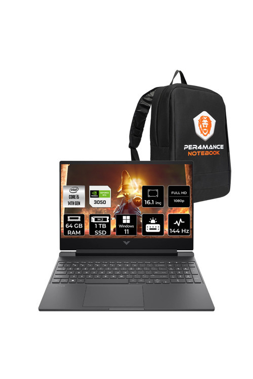 Victus 16 i5 14450HX 64GB 1TB SSD RTX4050/6GB 16.1" FHD 144Hz W11H Gaming Laptop & PER4 Çanta