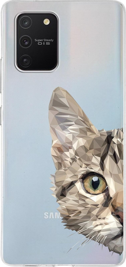 Samsung Galaxy S10 Lite Uyumlu Kapak Catface Tasarımlı Şeffaf Silikon Kılıf