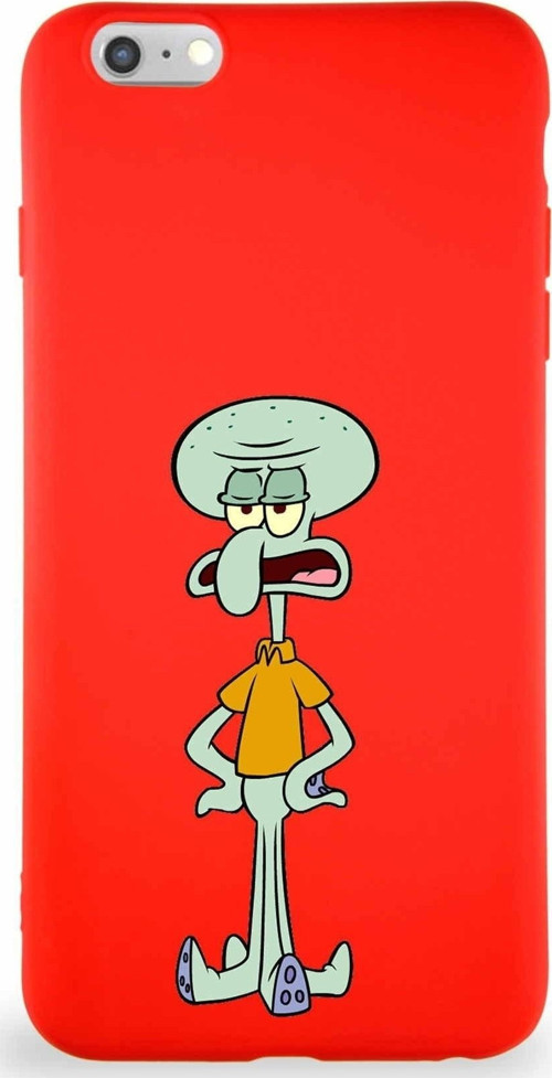 Apple Iphone 6S Plus Soft Premier Kapak Squidward Dokunaç Tasarımlı Silikon Kılıf - Kırmızı