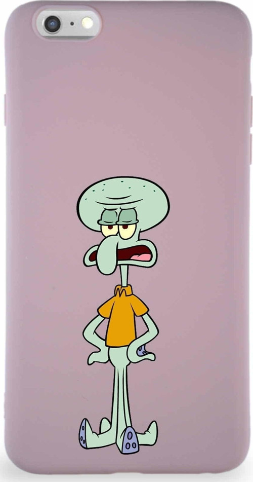 Apple Iphone 6S Plus Soft Premier Kapak Squidward Dokunaç Tasarımlı Silikon Kılıf - Pudra