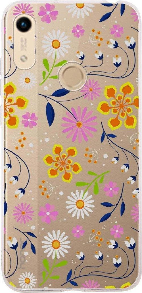 Huawei Honor 8A Uyumlu Kapak Flowers Tasarımlı Şeffaf Silikon Kılıf