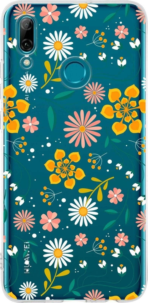 Huawei P Smart 2019 Uyumlu Kapak Flowers Tasarımlı Şeffaf Silikon Kılıf