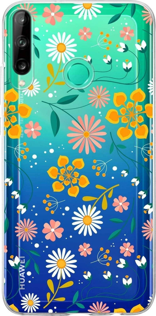 Huawei P40 Lite E Uyumlu Kapak Flowers Tasarımlı Şeffaf Silikon Kılıf
