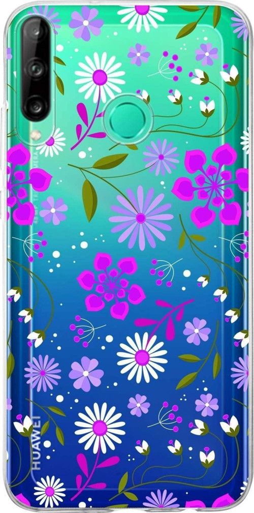 Huawei P40 Lite E Uyumlu Kapak Flowers Tasarımlı Şeffaf Silikon Kılıf