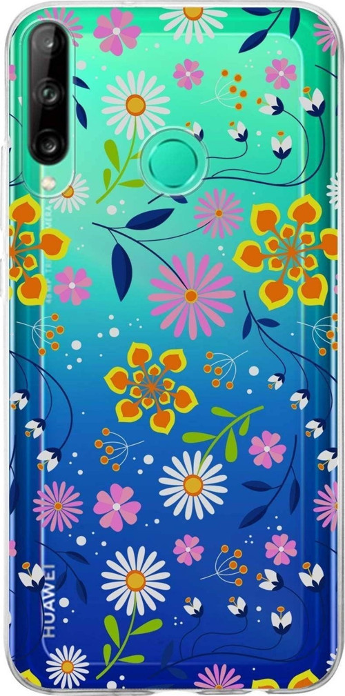 Huawei P40 Lite E Uyumlu Kapak Flowers Tasarımlı Şeffaf Silikon Kılıf