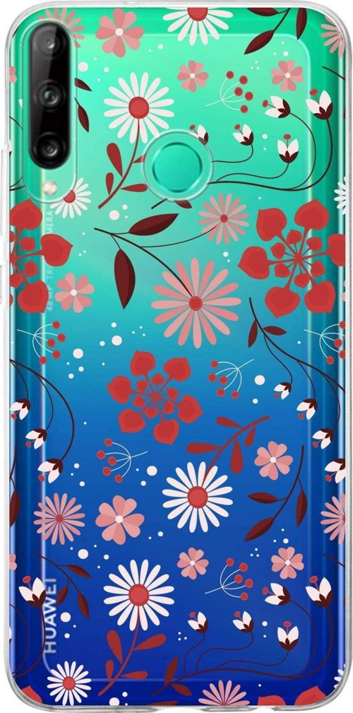 Huawei P40 Lite E Uyumlu Kapak Flowers Tasarımlı Şeffaf Silikon Kılıf