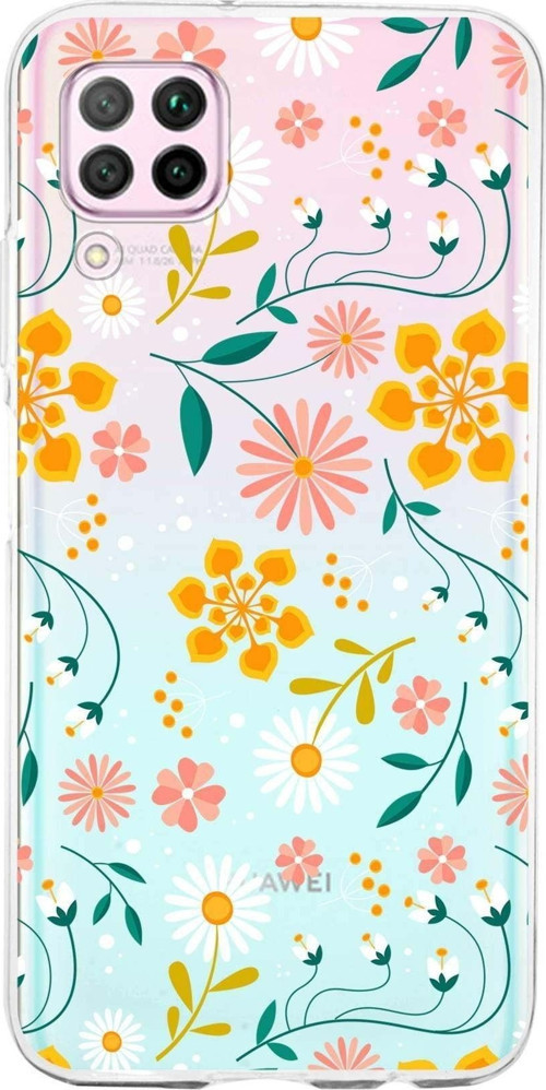 Huawei P40 Lite Uyumlu Kapak Flowers Tasarımlı Şeffaf Silikon Kılıf