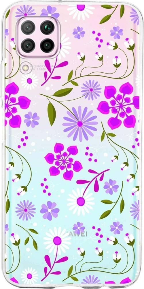 Huawei P40 Lite Uyumlu Kapak Flowers Tasarımlı Şeffaf Silikon Kılıf