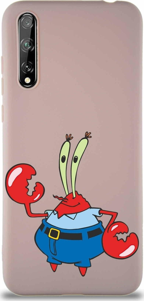 Huawei P Smart S Soft Premier Kapak Bay Yengeç Tasarımlı Silikon Kılıf - Pudra