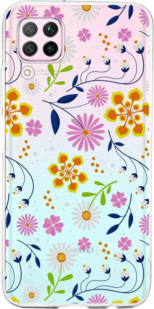 Huawei P40 Lite Uyumlu Kapak Flowers Tasarımlı Şeffaf Silikon Kılıf