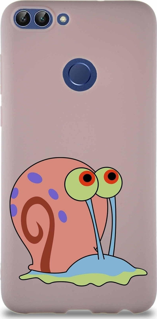 Huawei P Smart Soft Premier Kapak Salyangoz Gary Tasarımlı Silikon Kılıf - Pudra