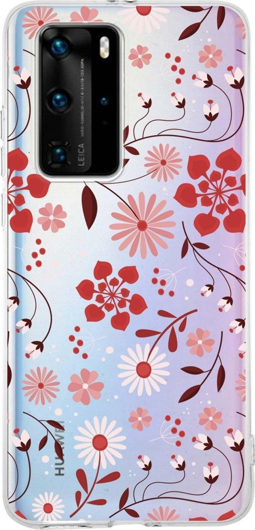 Huawei P40 Pro Uyumlu Kapak Flowers Tasarımlı Şeffaf Silikon Kılıf
