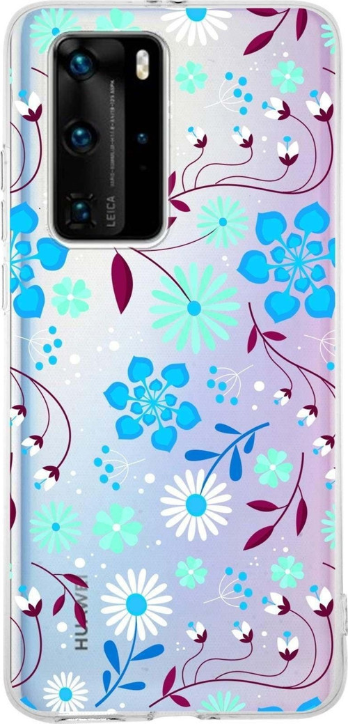 Huawei P40 Pro Uyumlu Kapak Flowers Tasarımlı Şeffaf Silikon Kılıf