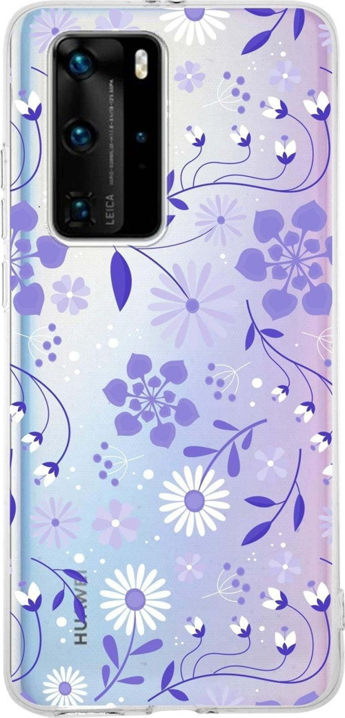 Huawei P40 Pro Uyumlu Kapak Flowers Tasarımlı Şeffaf Silikon Kılıf